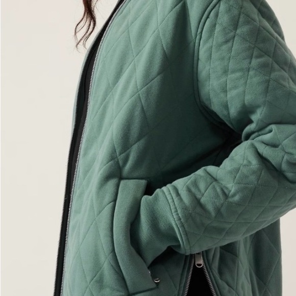 Athleta Women Jacket M Retroplush Bomber Jacket Teal Full Zip Up Quilted Green - Picture 3 of 16